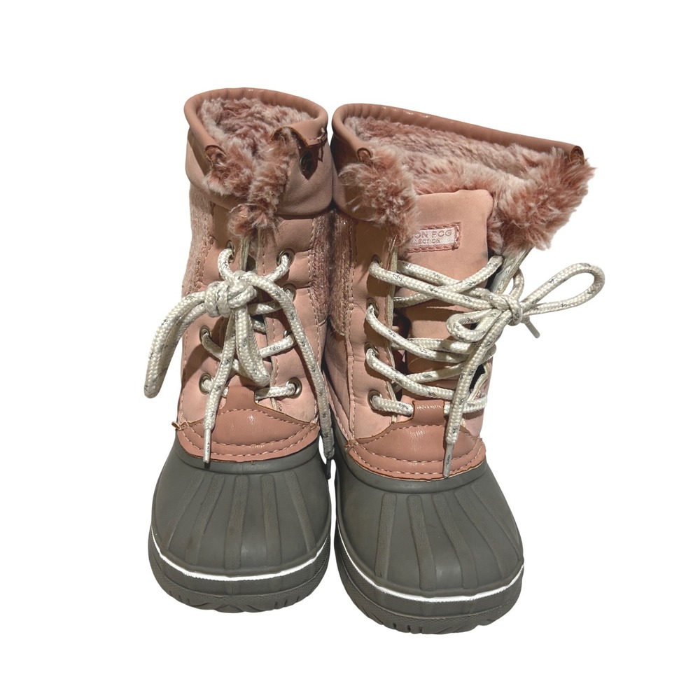 London Fog Girls Pink‎ & Gray Faux Fur Lined Winter Snow Boots Sz 8 Warm